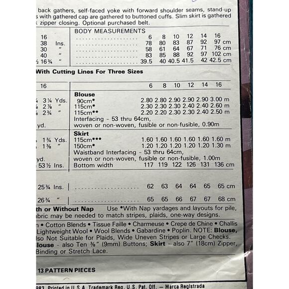 McCalls 8746 Sewing pattern high neck blouse A line skirt 1980s Size 12 14 16 - Picture 5 of 5